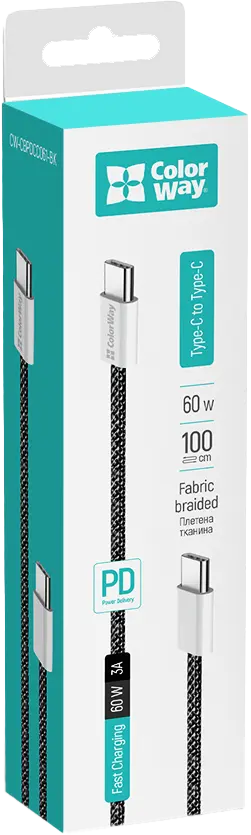 Фото 1 - Кабель Colorway Type-C - Type-C PD Fast Charging 60W 3.0А 1 м чорний