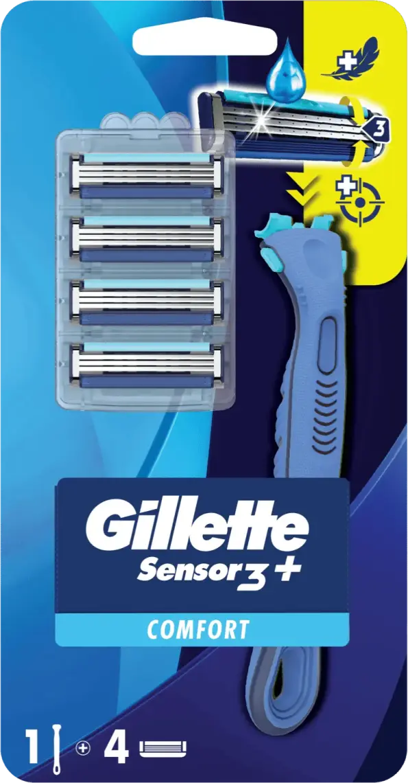 Фото 1 - Станок для гоління чоловічий Gillette Sensor 3+ з 4 змінними картриджами