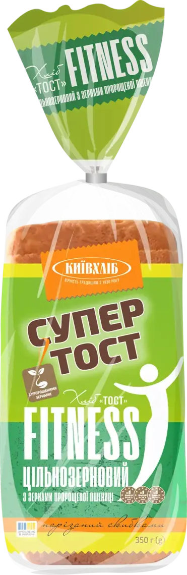 Фото 1 - Хліб Київ Хліб Тост Fitness цільнозерновий з зернами пророщеної пшениці нарізний 350 г