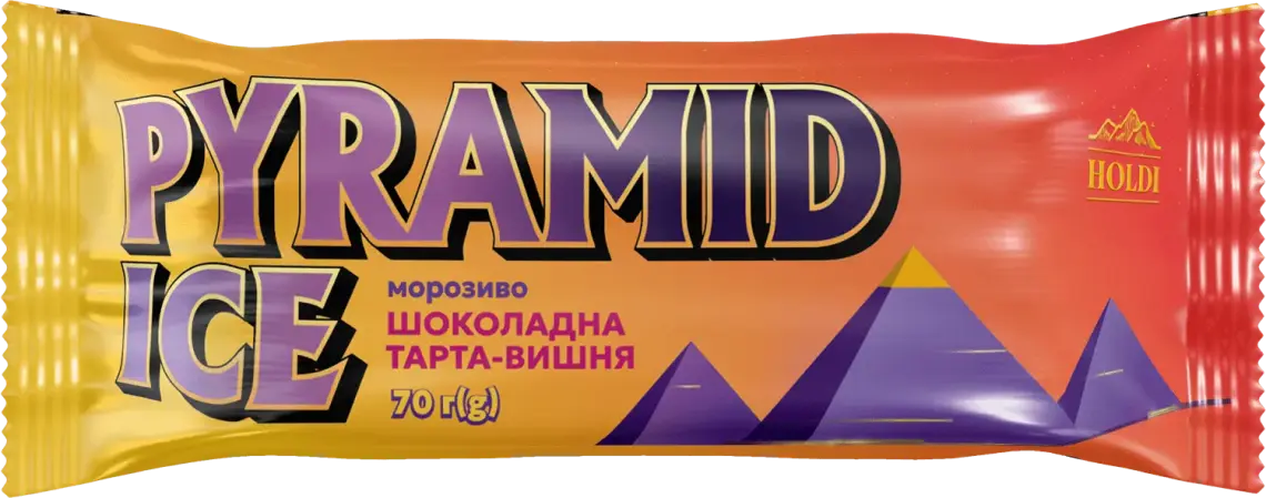 Фото 1 - Морозиво Holdi Pyramid Ice Шоколадна тарта-вишня в молочному шоколаді 70 г