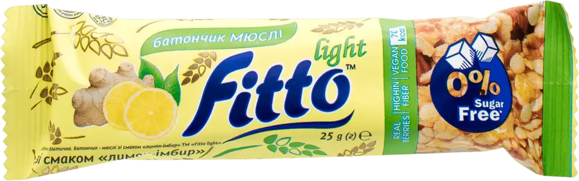 Фото 1 - Батончик-мюслі Fitto Light лимон-імбир без цукру 25 г