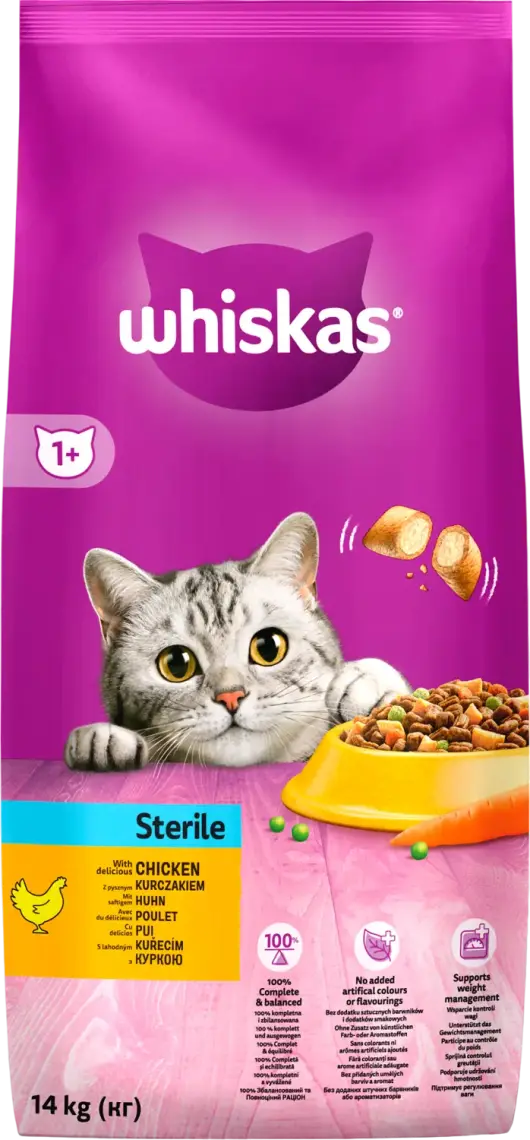 Фото 1 - Корм сухий Whiskas з куркою для стерелізованих котів 14 кг