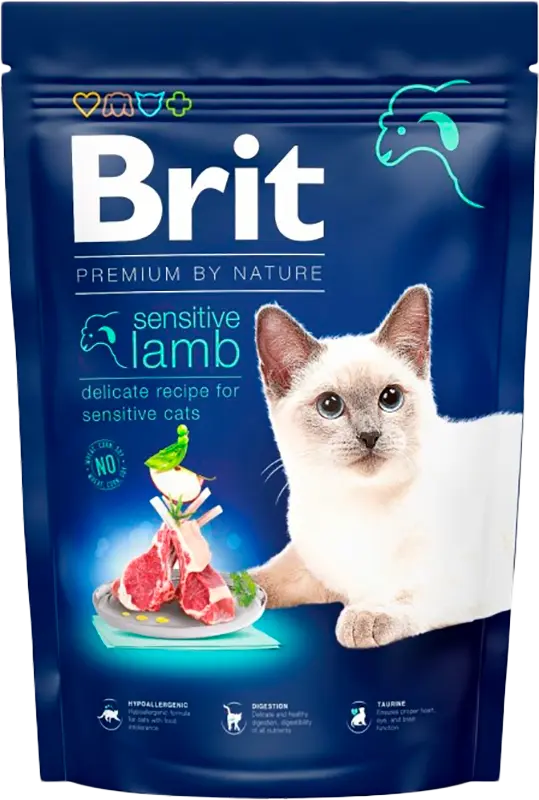 Фото 1 - Сухий корм Brit Premium для котів із чутливим травленням з ягням 1.5 кг