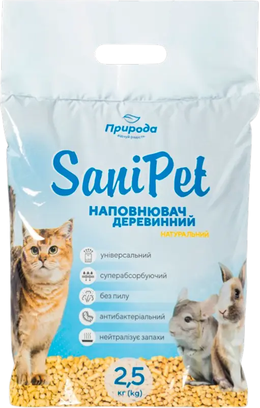 Фото 1 - Наповнювач для котячих туалетів Природа Sani Pet деревинний гігієнічний 2.5 кг