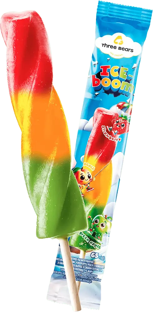 Фото 1 - Морозиво Три Ведмеді Green apple-Peach-Strawberry лід 65 г