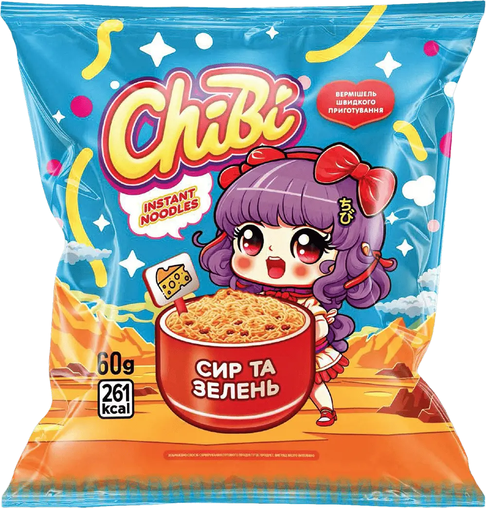Фото 1 - Вермішель швидкого приготування ChiBi зі смаком сиру та зелені 60 г