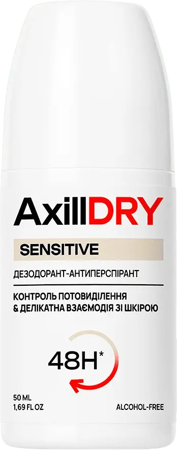Фото 1 - Дезодорант-антиперспірант AxillDRY Sensitive кульковий захист до 48 годин 50 мл
