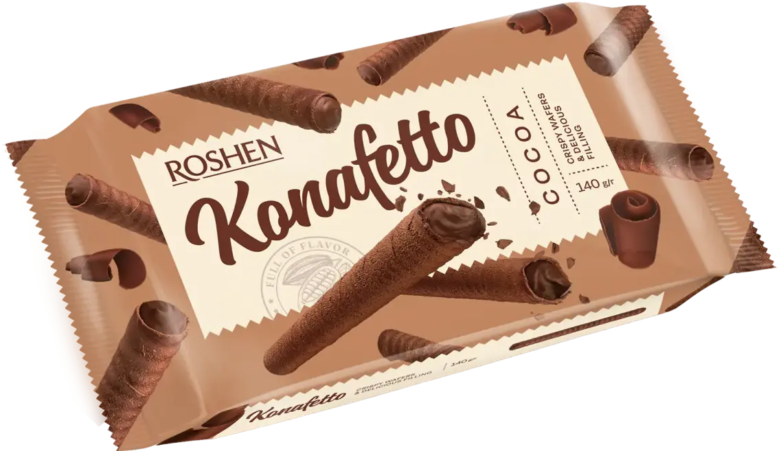 Фото 1 - Вафельні трубочки Roshen Konafetto крем-какао 140 г