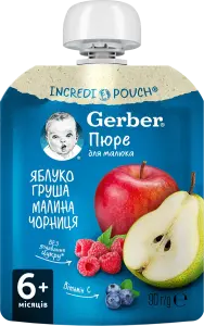 Фото 8 - Пюре фруктове Gerber Яблуко-груша-малина-чорниця для дітей з 6 місяців 90 г