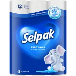 Фото 6 - Рушники паперові Selpak 3-шарові 12 шт