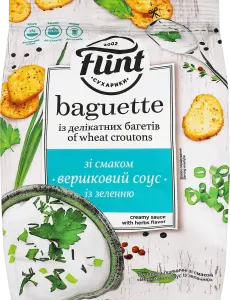Фото 6 - Сухарики Flint Baguette пшеничні зі смаком вершкового соусу із зеленню 100 г