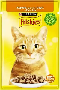 Фото 7 - Вологий корм Friskies для дорослих котів шматочки у підливці з куркою 85 г