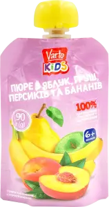 Фото 11 - Пюре Varto KIDS дитяче з яблук, груш, персиків і бананів 90 г