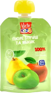 Фото 10 - Пюре Varto KIDS стерилізоване гомогенізоване для дитячого харчування з груш та яблук 90 г