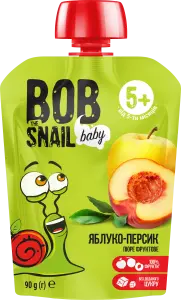 Фото 9 - Пюре Bob Snail для дітей від 5 місяців яблуко-персик 90 г 