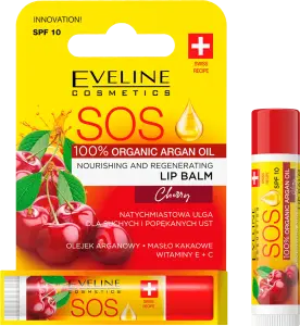 Фото 10 - Бальзам для губ Eveline SOS 100% Organic Argan Oil Вишня живильно-відновлюючий 2 г