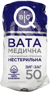 Фото 12 - Вата BigQ медична гігієнічна нестерильна зигзагоподібна стрічка 50 г