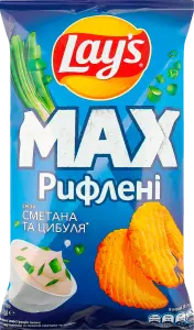 Фото 1 - Чипси Lay's картопляні рифлені зі смаком сметани та цибулі 95 г