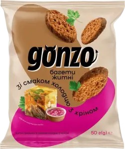 Фото 6 - Грінки Gonzo житні зі смаком холодцю з хріном 50 г