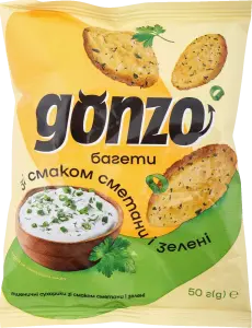 Фото 9 - Сухарики Gonzo пшеничні із смаком сметана і зелень 50 г