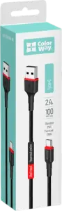 Фото 7 - Кабель ColorWay USB - Type-C 2.4А ПВХ гнучкий чорний 1 м