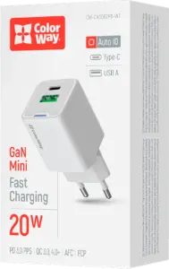 Фото 9 - Мережевий зарядний пристрій ColorWay Type-C + USB Quick Charge 20W 4.0А білий