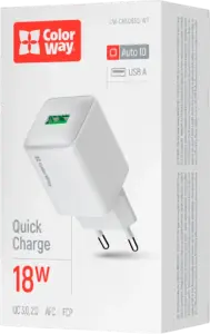 Фото 8 - Мережевий зарядний пристрій ColorWay USB Quick Charge 18W 3.0А білий