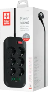 Фото 6 - Мережевий фільтр-подовжувач СolorWay 6 розеток + 4 USB чорний 2 м