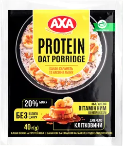 Фото 7 - Каша вівсяна AXA протеїнова з бананом та смаком карамелі з підсолоджувачем 40 г