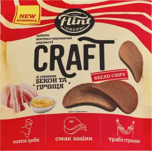 Фото 3 - Грінки Flint Craft Grenki зі смаком Бекон та гірчиця житньо-пшеничні хвилясті 80 г