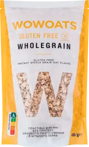 Фото 1 - Пластівці вівсяні Wowoats Wholegrain швидкого приготування з цільного зерна без глютену 450 г