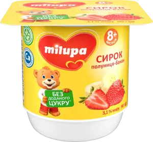Фото 2 - Сирок Milupa Полуниця та банан з біфідобактеріями для малят 3.1% 90 г