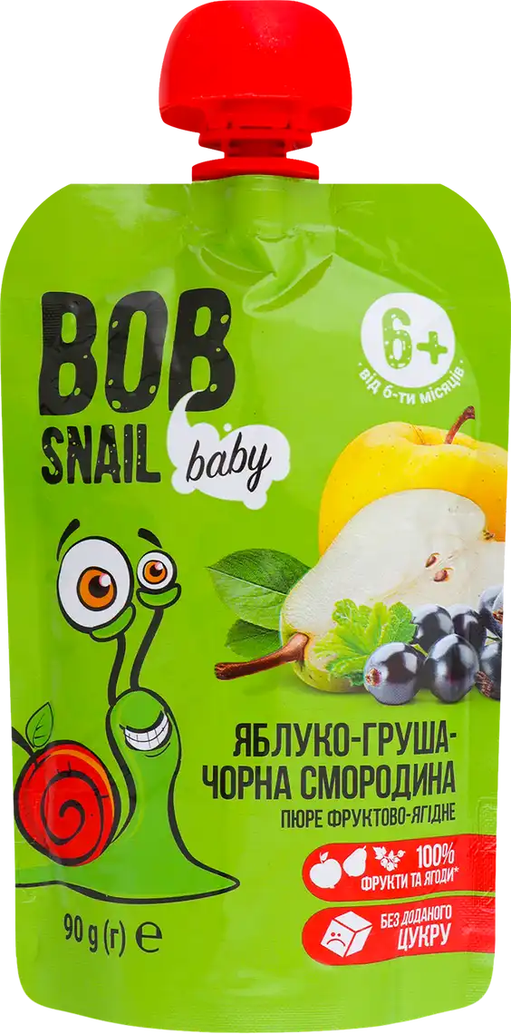 Фото 1 - Пюре для дітей Bob Snail Baby Яблуко-Груша-Чорна Смородина від 6 місяців 90 г