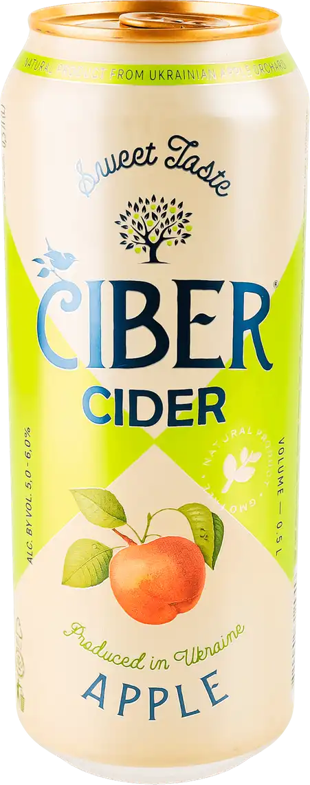 Фото 1 - Сидр Ciber Apple газований солодкий білий 5-6% 500 мл