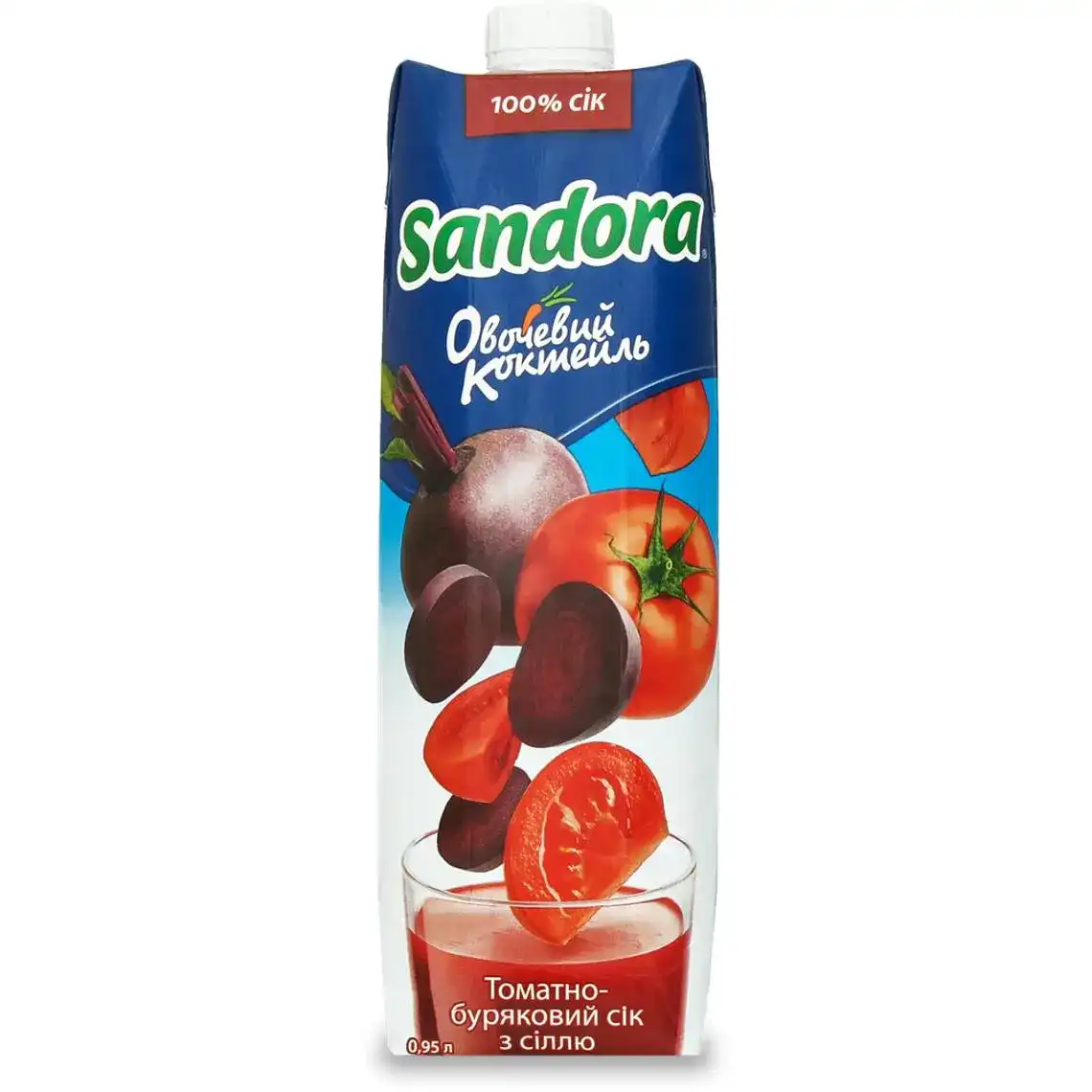 Сік Sandora Овочевий коктейль томатно-буряковий з сіллю з м'якоттю 950 мл