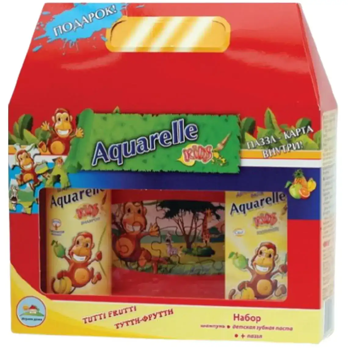 Подарунковий набір Aquarelle kids Tutti-Frutti (шампунь + зубна паста), пазл в подарунок