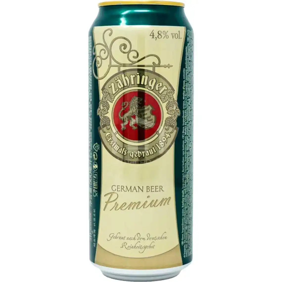 Пиво Zahringer Premium світле фільтроване 4.8% 0.5 л