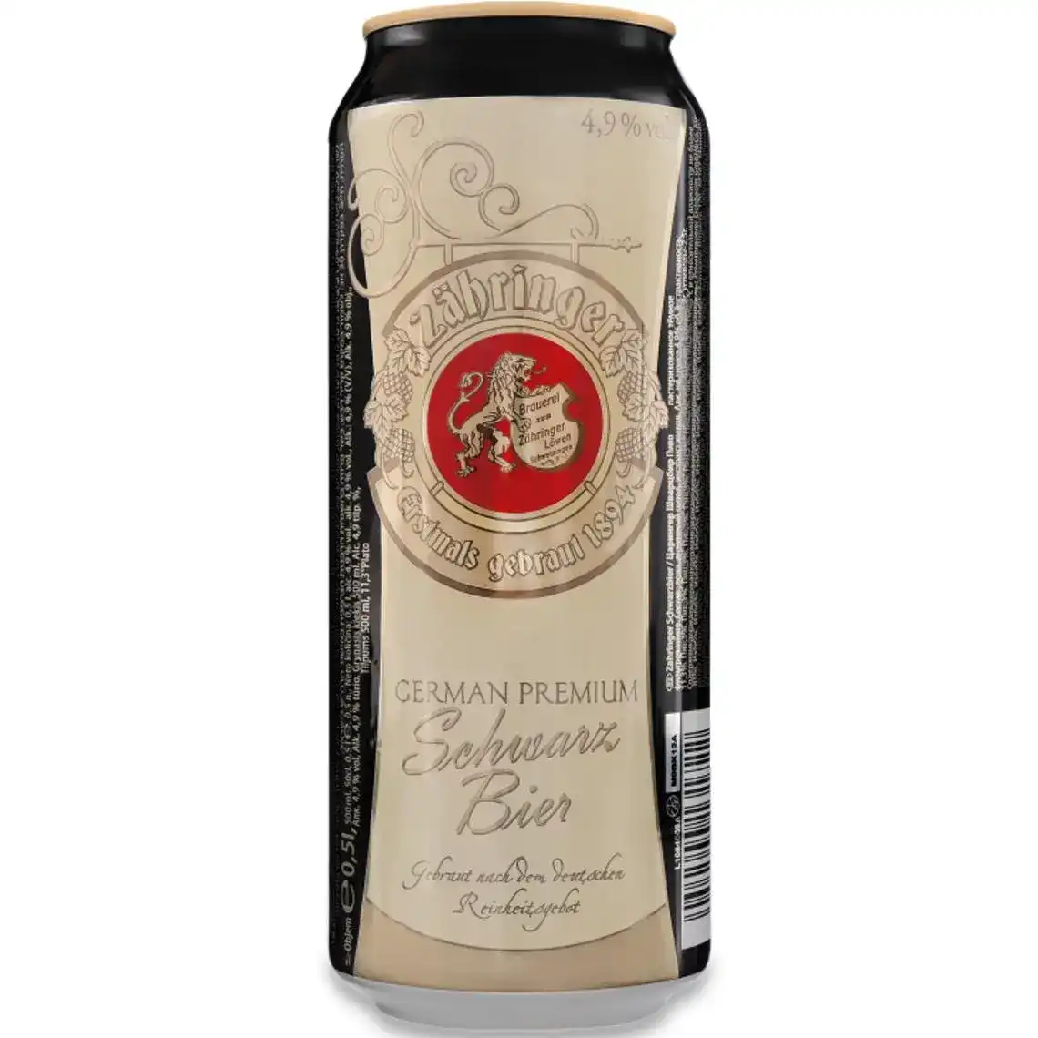 Пиво Zahringer Schwarzbier темне фільтроване 4.9% 0.5 л