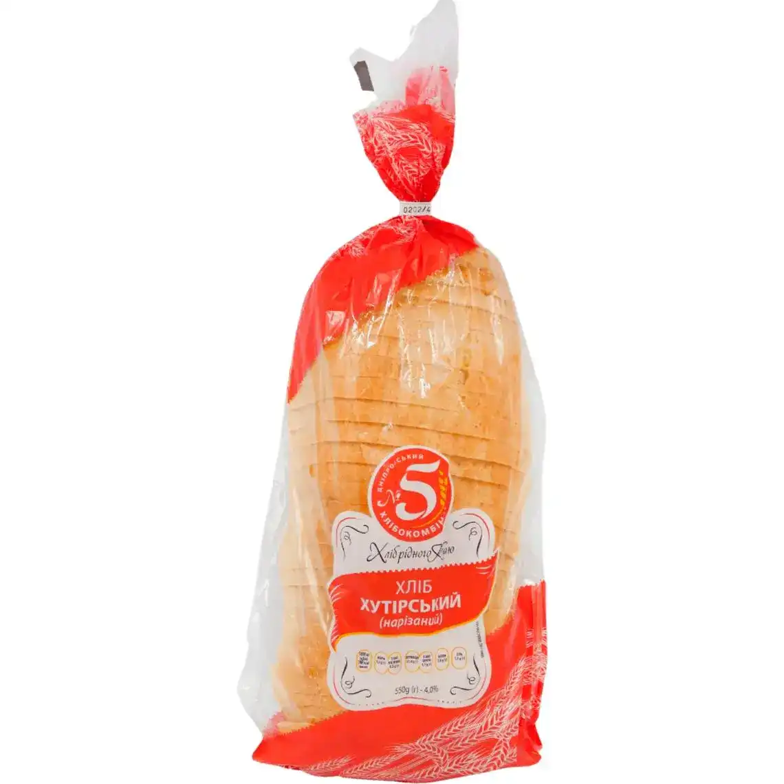 Хліб Дніпровський Хлібокомбінат №5 Хуторський пшеничний нарізний 550 г