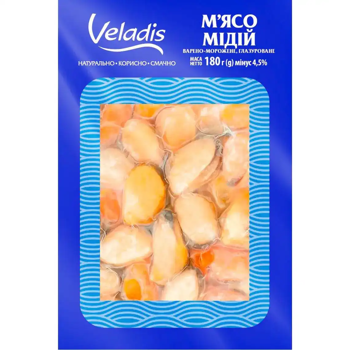 М'ясо мідій Veladis глазуроване варено-морожене 180 г