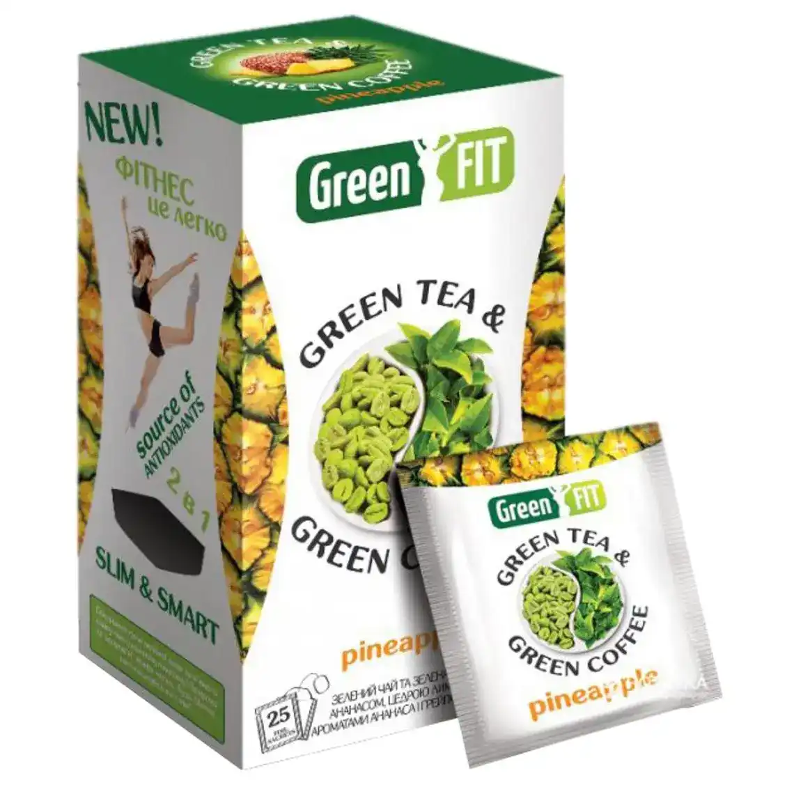 Чай Green Fit зелений та зелена кава для схуднення з ананасом 25х2 г