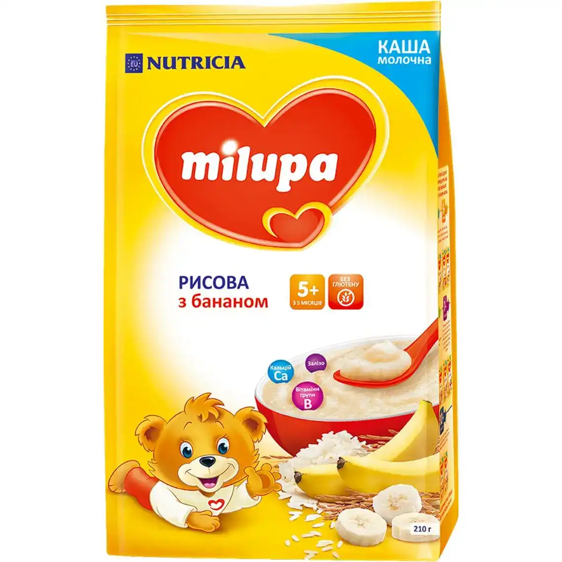 Дитяча каша Milupa молочна Рисова з бананом від 5-ти місяців, 210 г