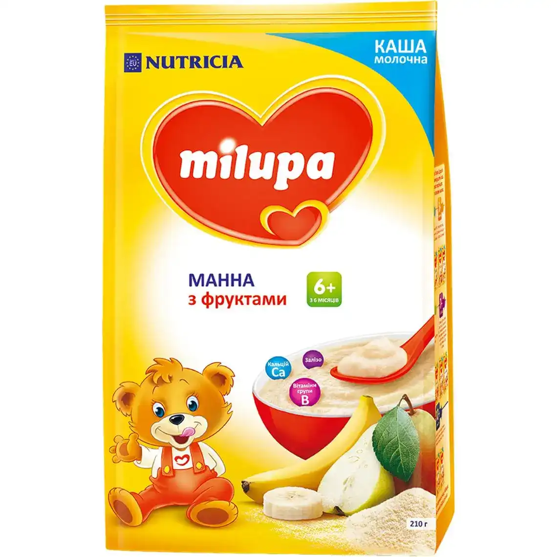Дитяча каша Milupa молочна Манна з фруктами від 6-ти місяців, 210 г