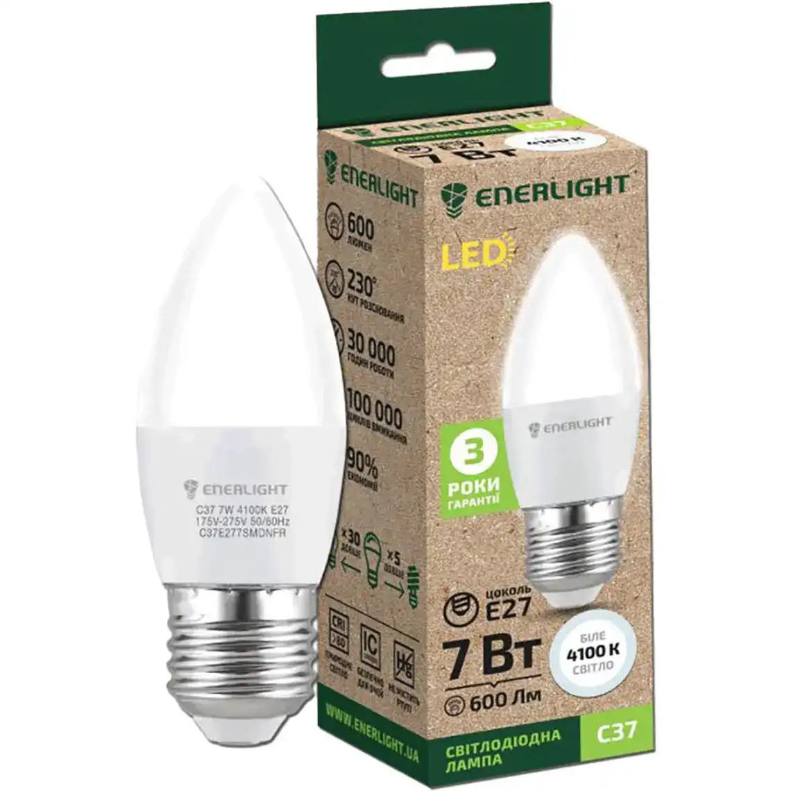 Світлодіодна лампа Enerlight С37 7W 4100K E27