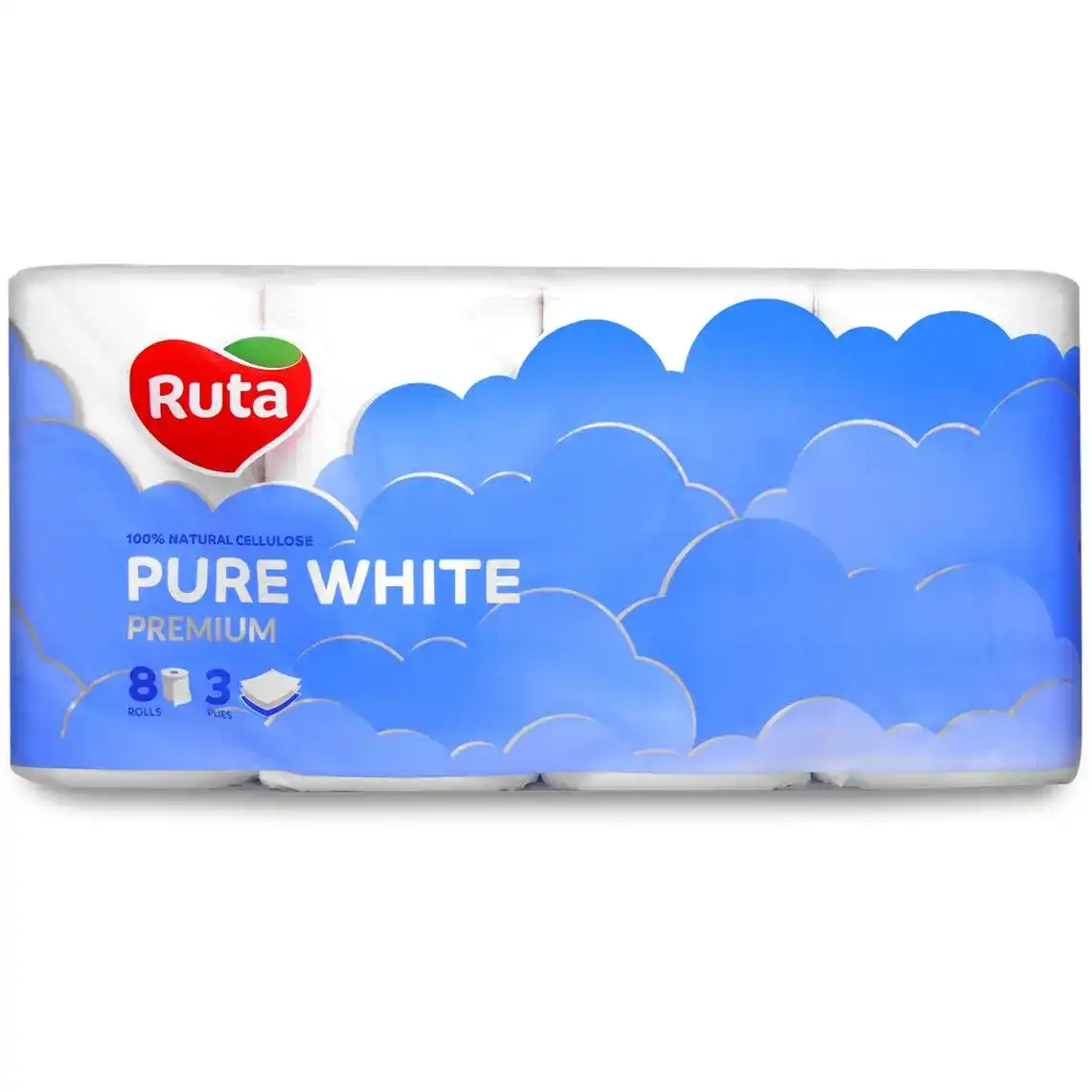 Туалетний папір Ruta Pure White 3 шари 8 рулонів