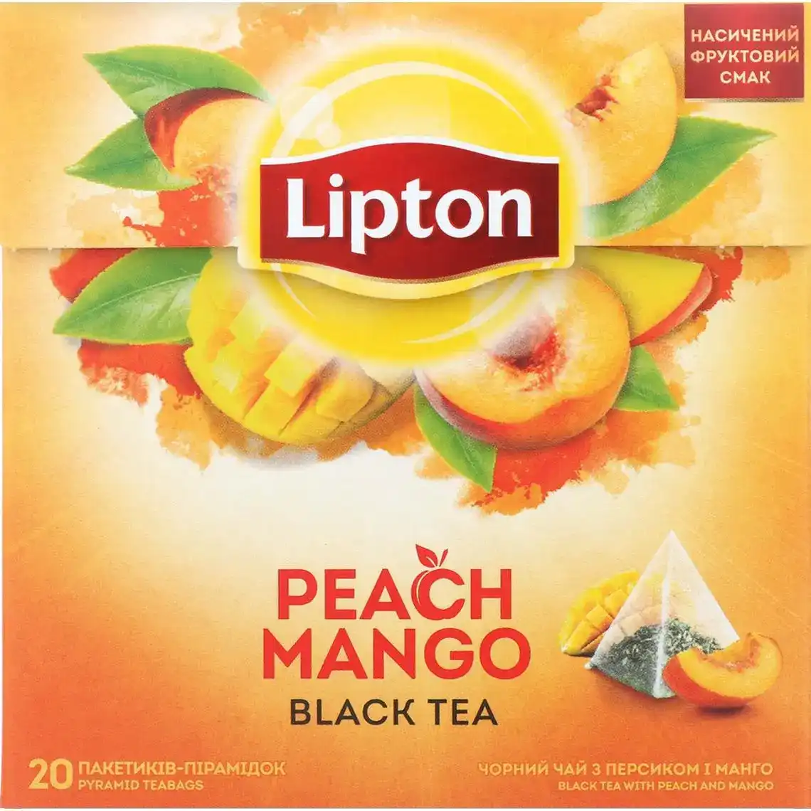 Чай Lipton Peach Mango чорний зі шматочками персика та манго 20х1.8 г