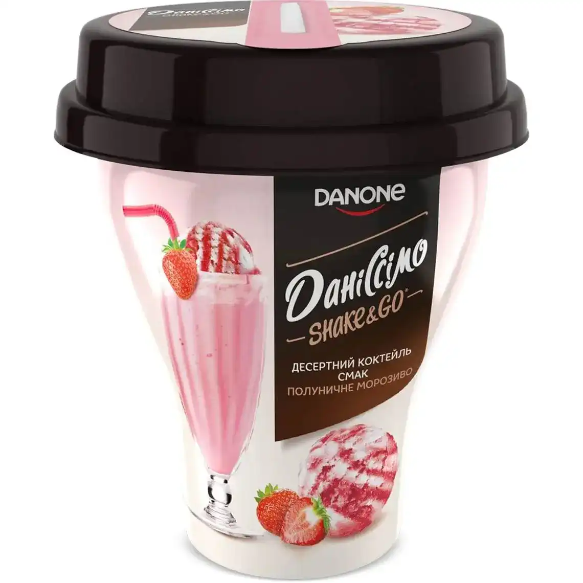 Йогуртний коктейль Даніссімо Shake & go Полуничне морозиво 5,2% 260 г