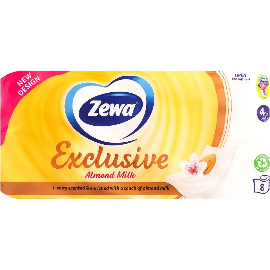 Туалетная бумага Zewa Exclusive Миндальное молочко 4-слойная белая 8 шт
