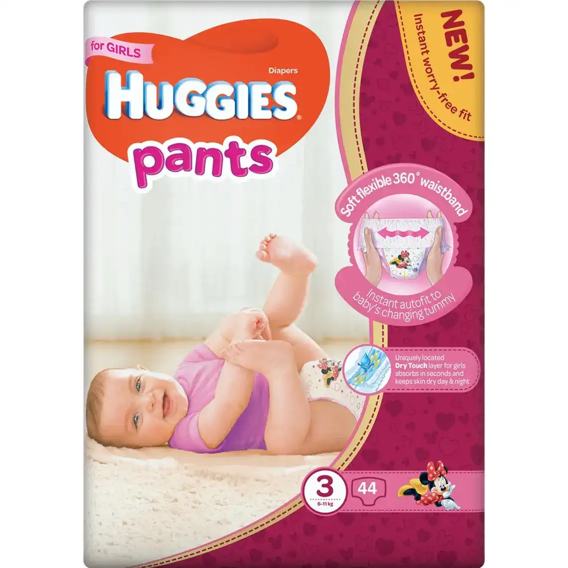 Підгузки-трусики Huggies Pants для дівчаток розмір 3 (6-11 кг) 44 шт.
