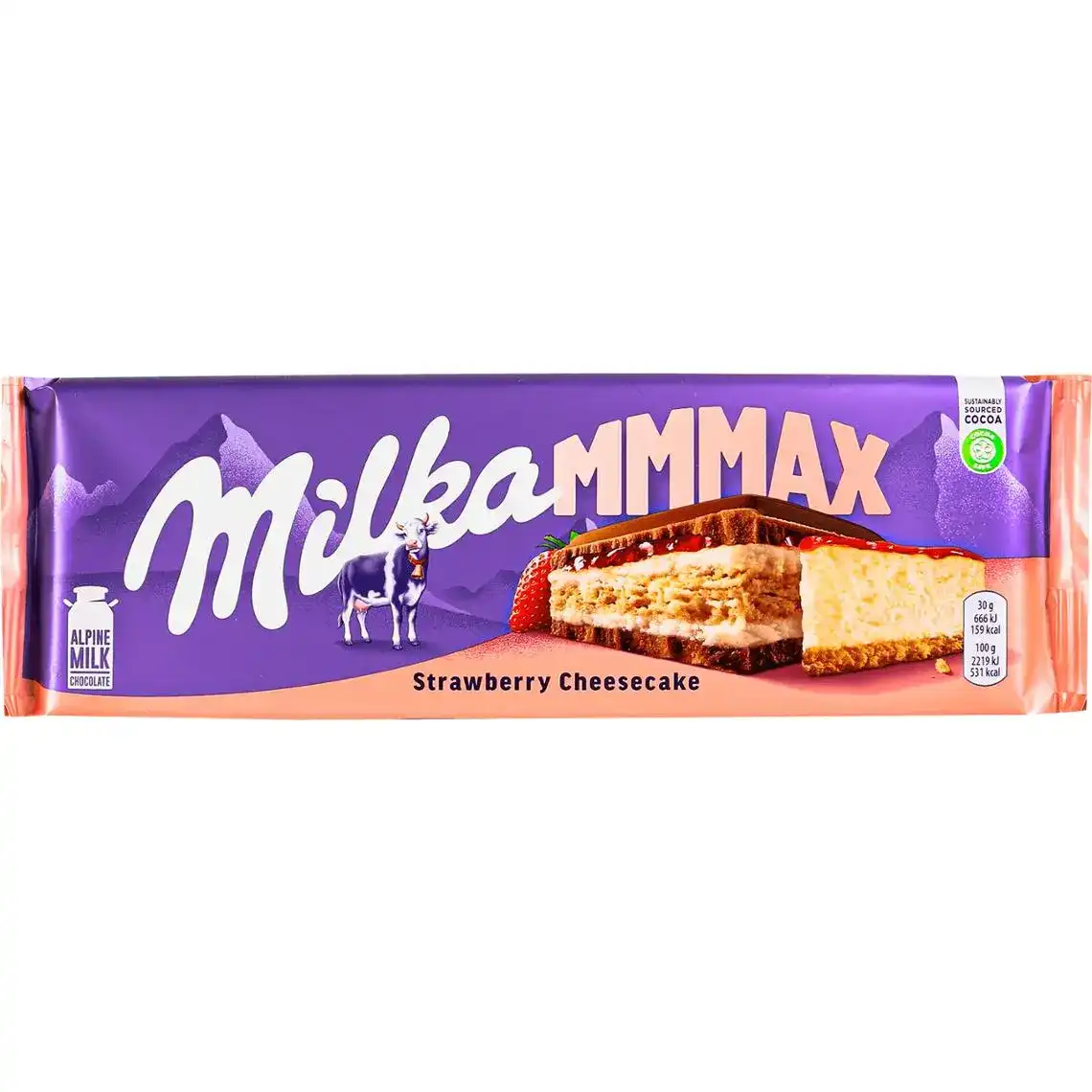 Шоколад Milka молочний з начинкою полуничний чізкейк та печивом 300 г